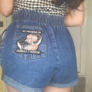 Denim Paper Bag Shorts W/Patch